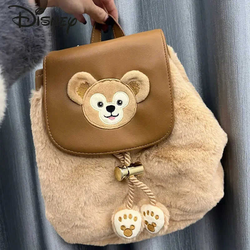 Disney Duffey Women's Plush Bag Fashionable High Quality Girl Backpack Cartoon Casual Versatile Commuter Drawstring Book Bag
