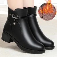 New Women's Boots Fashion Soft Leather Ankle Short Boot Wool Plush Platform Snow Boots for Women Winter Cotton Shoes - Image 5