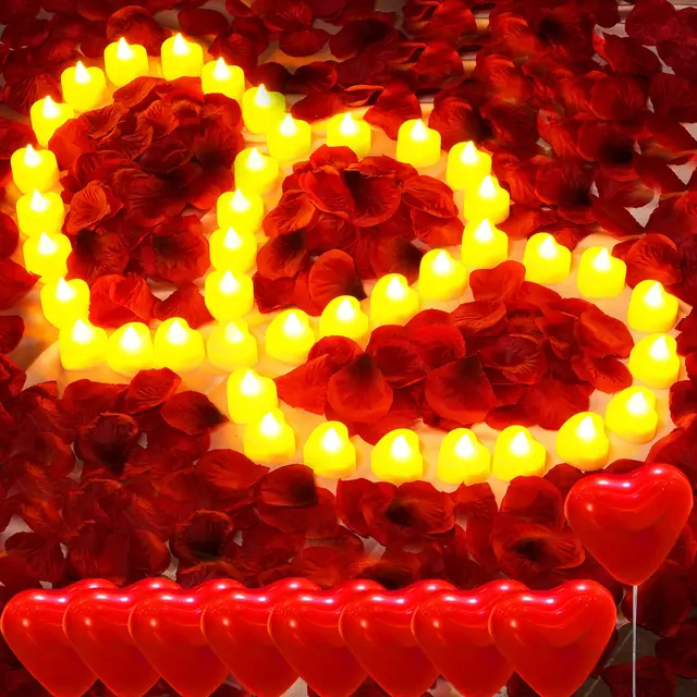 Bougies LED en forme de cœur sans flamme avec pétale de Rose artificiel, bougies chauffe-plat d'amour romantique pour veilleuse, Table d'anniversaire de mariage 1