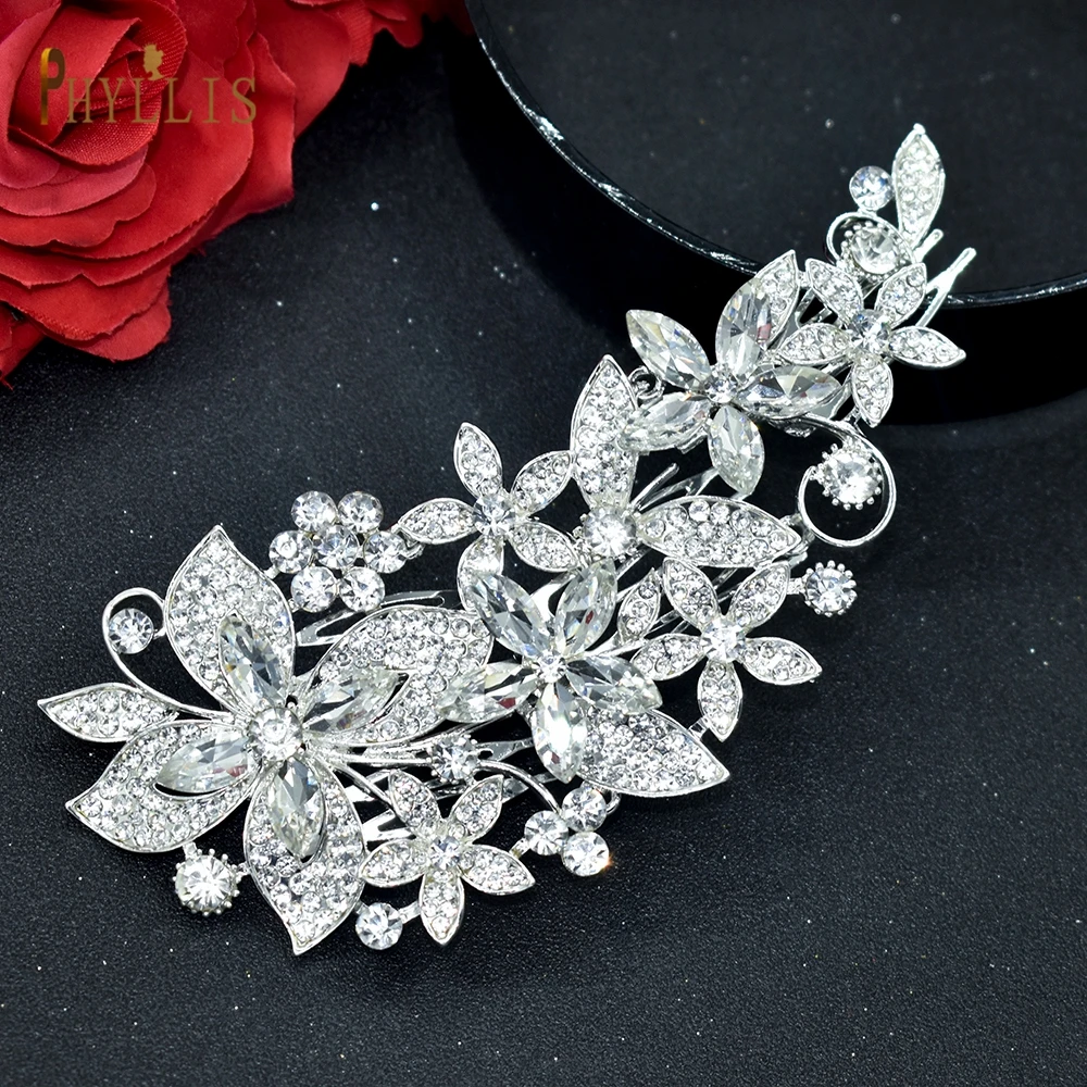 A411 Luxury Alloy Flower Wedding Hair Comb Bridal Crowns and Tiaras Wedding Hair Jewelry Rhinestone Headband for Party