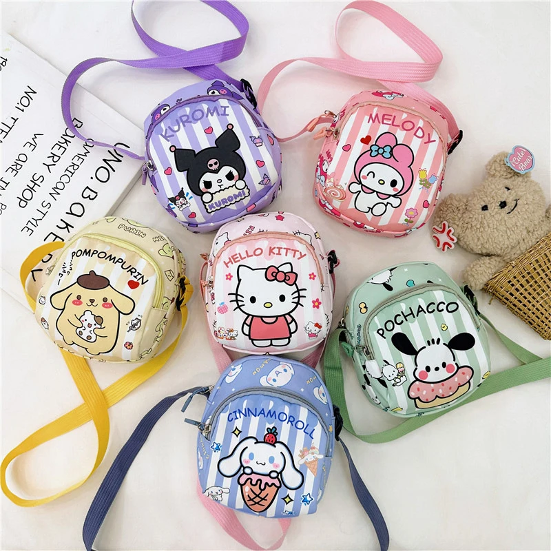 

Kawaii Детская сумка через плечо Sanrio Cinnamoroll Kuromi почтовые сумки через плечо для девочек Hello Kitty нагрудная сумка