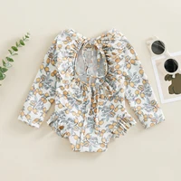 Kids Baby Girl Summer Swimwear Floral Print Backless Ruffles Long Sleeve Bodysuit Bathing Suit Girls Beachwear 0-4 Years 3