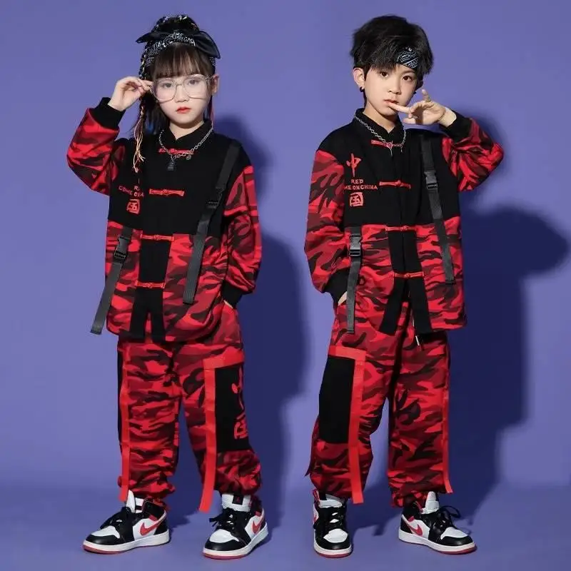 

Children's street dance trend, jazz dance girls, Chinese style camouflage costumes, cool performance costumes, runway costumes,