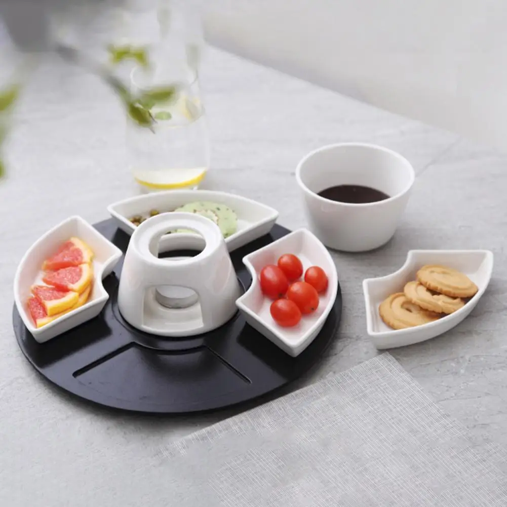 Heat Resistant Ceramic Fondue Pot Elegant Ceramic Fondue Butter Warmer Set for Chocolate Cheese Caramel for Even Dipping
