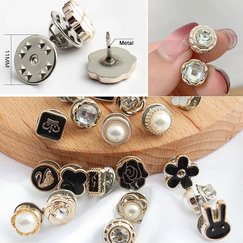4 Boutons Décoratifs Perles Et Diamants - Cache-boutons Amovibles Pour Chemise Femme, Blouse Ou DIY