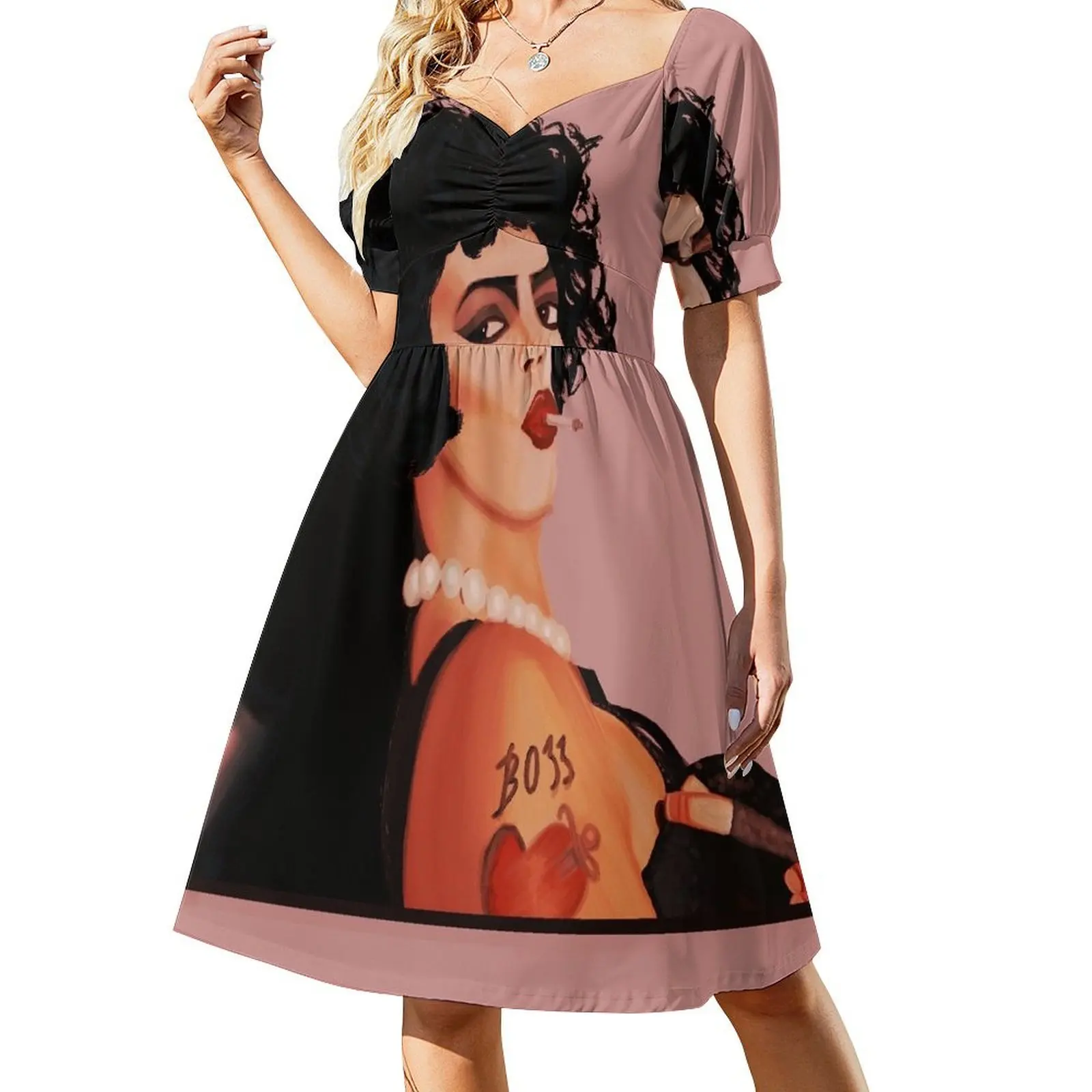 thumbnail image 1 of Vestido de manga corta Dr. Frank-n-furter, elegante vestido de fiesta para mujer, ropa estética, vestidos de moda para mujer., 1 of 7