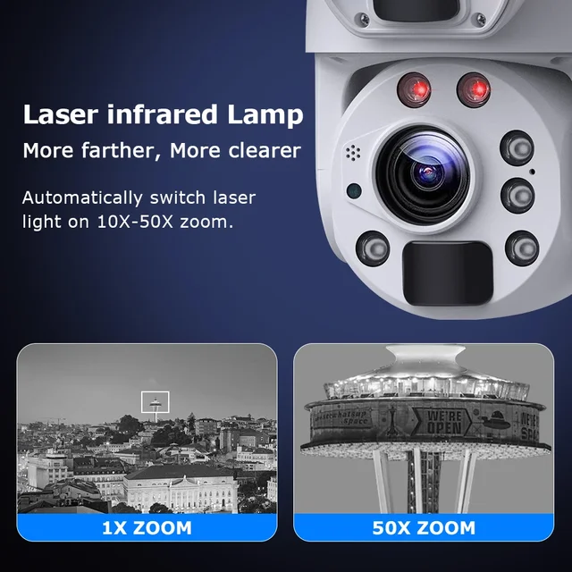 SHIWOJIA 4K 8MP 50X Zoom Solar Camera 4G Sim Dual Lens Recording Humanoid Tracking Outdoor Camera Metal Waterproof UBox app 4