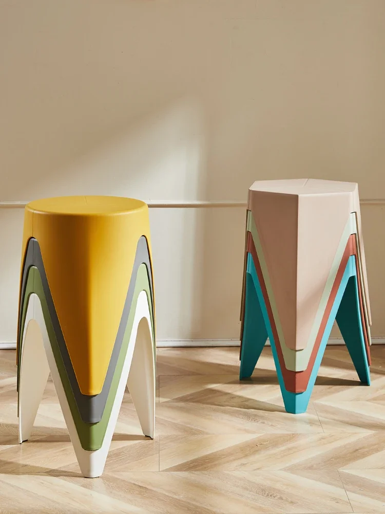 

Modern Square Stool Creative Plastic Home High Stool Simple Dining Stackable Dressing Stool Light Luxury Fashion