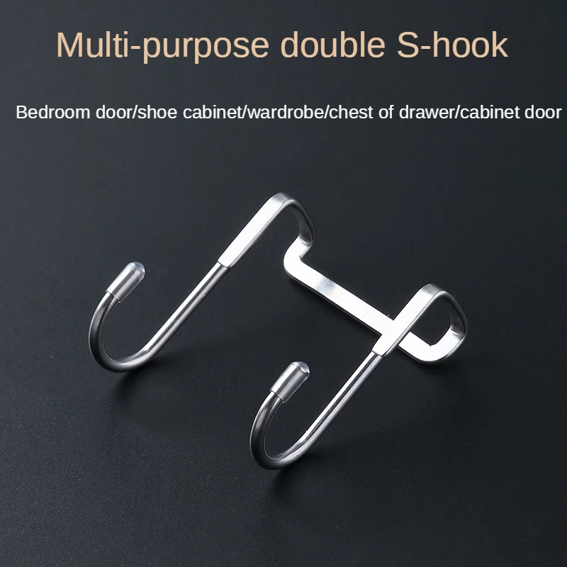 1PCS 304 Stainless Steel Door Back Hook S-shaped Kitchen Bathroom Hat Towel Hanger Storage Cupboard Wardrobe Door Hook