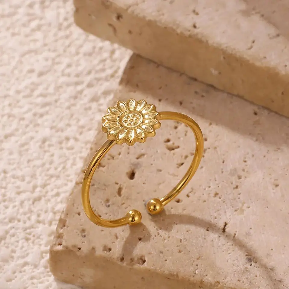 Stainless Steel Geometric Sunflower Rings For Women