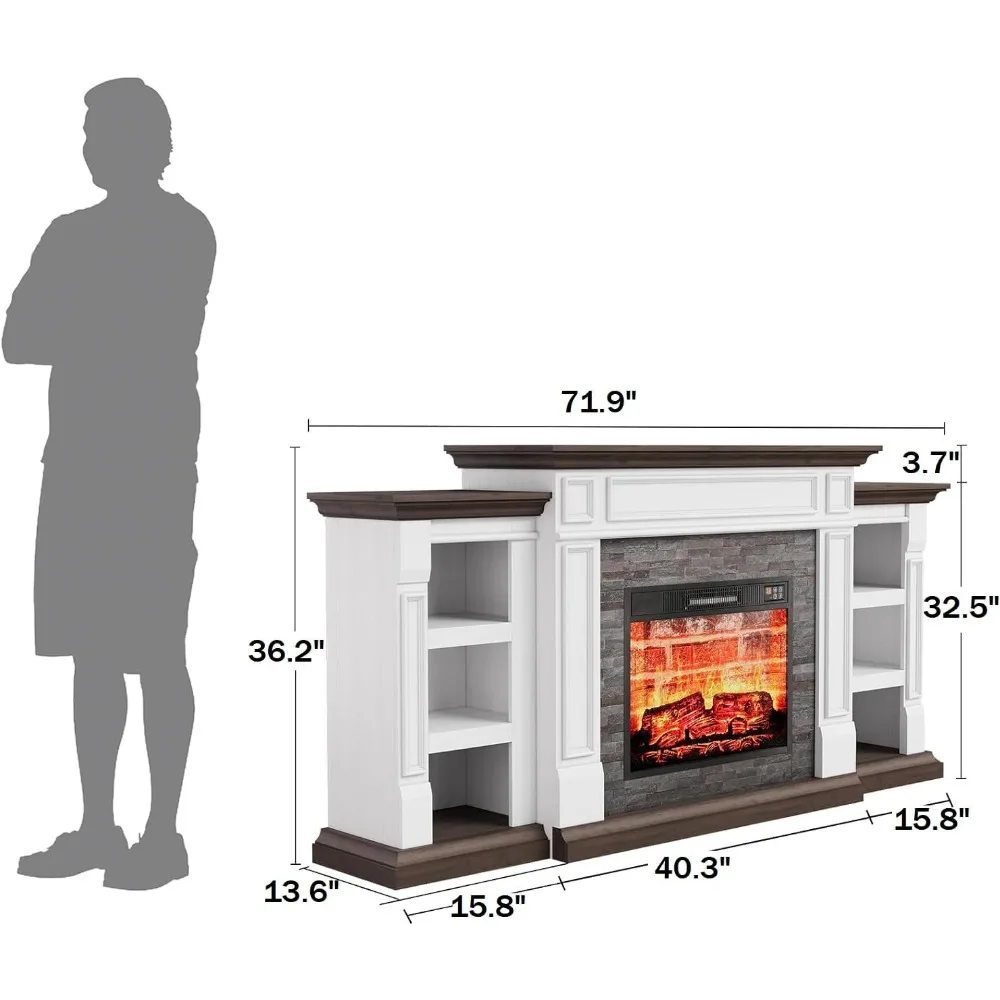 70" Electric Fireplace with Mantel and Cabinets, Fireplace TV Stand for Living Room Bedroom, Stacked Stone Surround 6