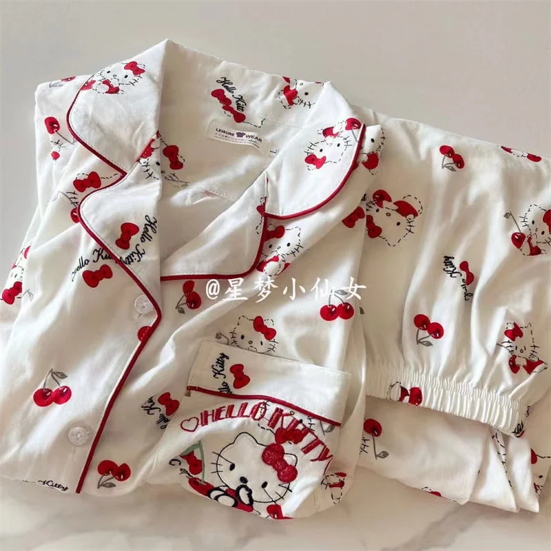 

Sanrio Y2K Hello Kitty Spring and Autumn Pajamas Kawaii Cute Cartoon Girl Home Set Sweet Girl Dormitory Pajamas Girl Gift