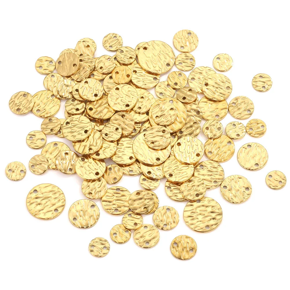 Stainless Steel Irregularly Embossed Round Sheet Pendant Titanium Steel Pendant with Holes 3