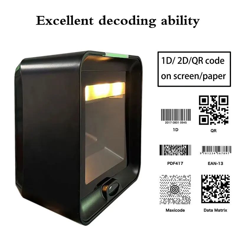 Hbapos Barcode Scanner Mãos-livres Grande Scan Janela Automático de Alta Velocidade Interface Usb Plug And Play 1d 2d qr Bar Code Reader - Imagem 6