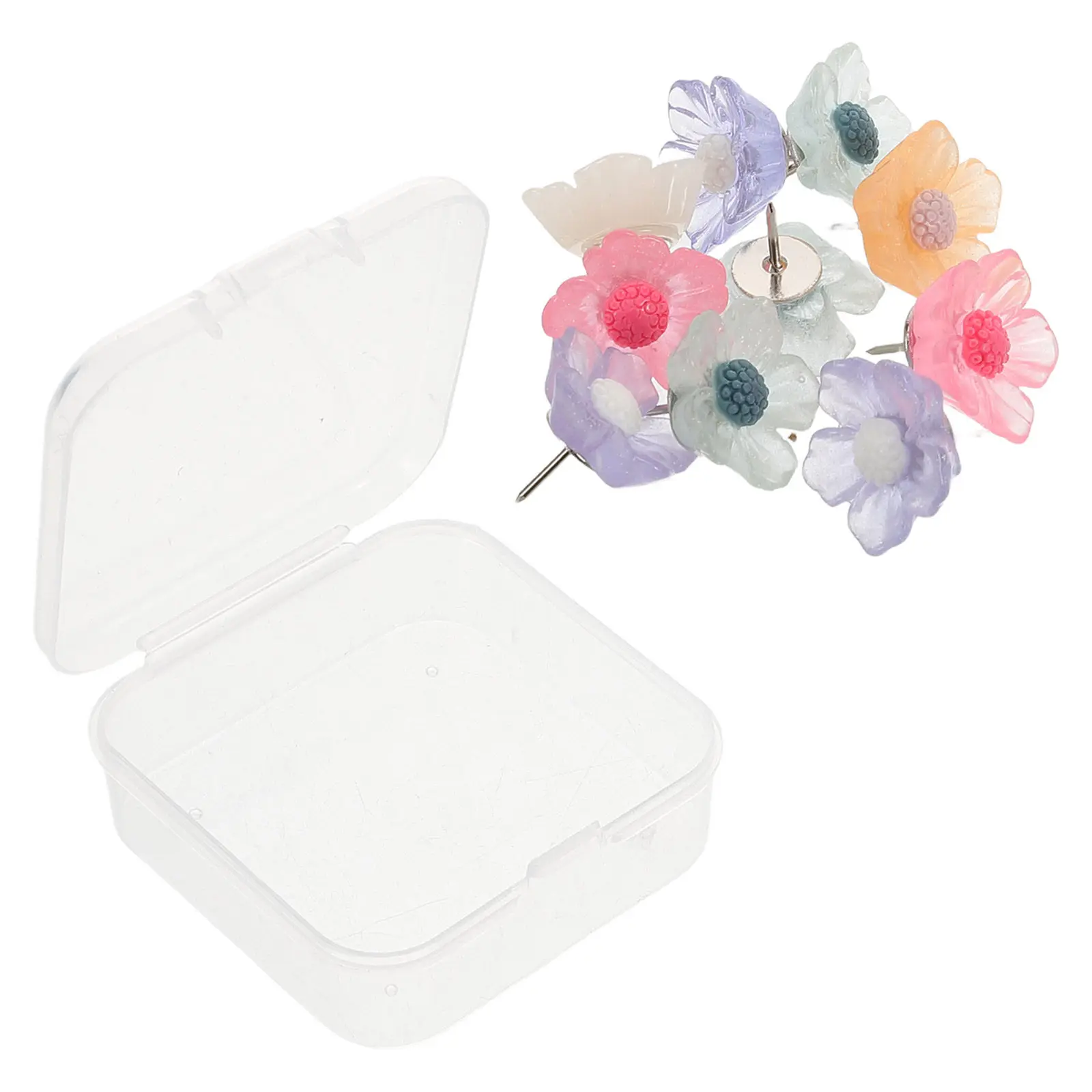 10개 꽃 모양 푸시핀, 창의적인 꽃무늬 압정, 사무실, 가정, 코르크보드용 장식, 투명 레진 귀여운 장 압정