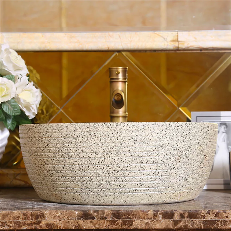 Ceramic Art Countertop Basin Retro Stone Style Washbasin Bathroom Sink