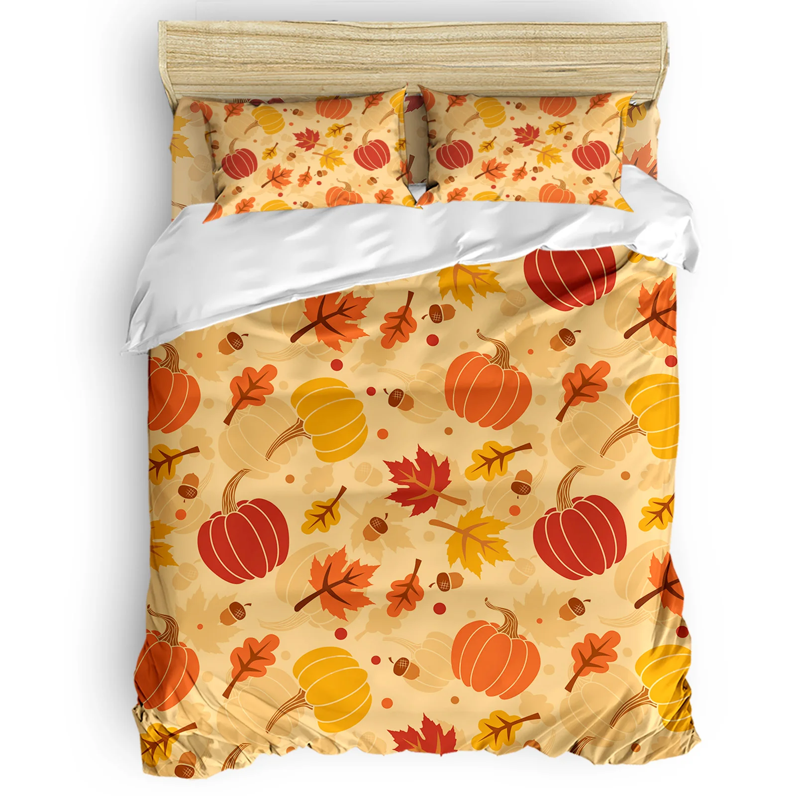 

Thanksgiving Orange Leaf Pumpkin Rustic 2/3/4pcs Comforter Duvet Cover Pillowcase Bedsheet Bedspread King Queen Bedding Set Kit