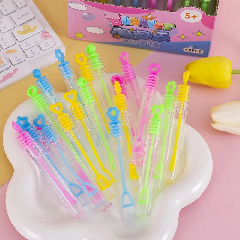48Pcs 미니 버블 스틱 버블 워터 어린이 버블 불고기 장난감 부모 자녀 게임 버블 워터가있는 야외 웨딩 장난감