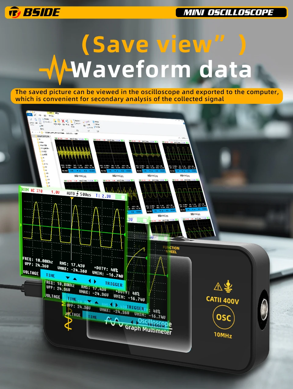 Description Picture 2 of itemNEW OT3 Handheld Digital Oscilloscopes 48MS/s Sampling Rate 10MHz Analog Bandwidth Support Firmware Upgrade Waveform Storage