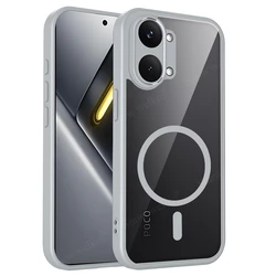 Magnetic Transparent Silicone Shockproof Phone Case with TPU Bumper and PC Back for Poco X8 Pro (Gray)