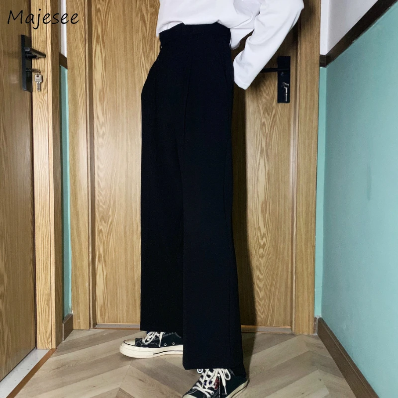 Casual Pants Men Solid Simple Large Size 3XL Button Fly Korean Style Straight Trousers All-match Ankle-length Loose