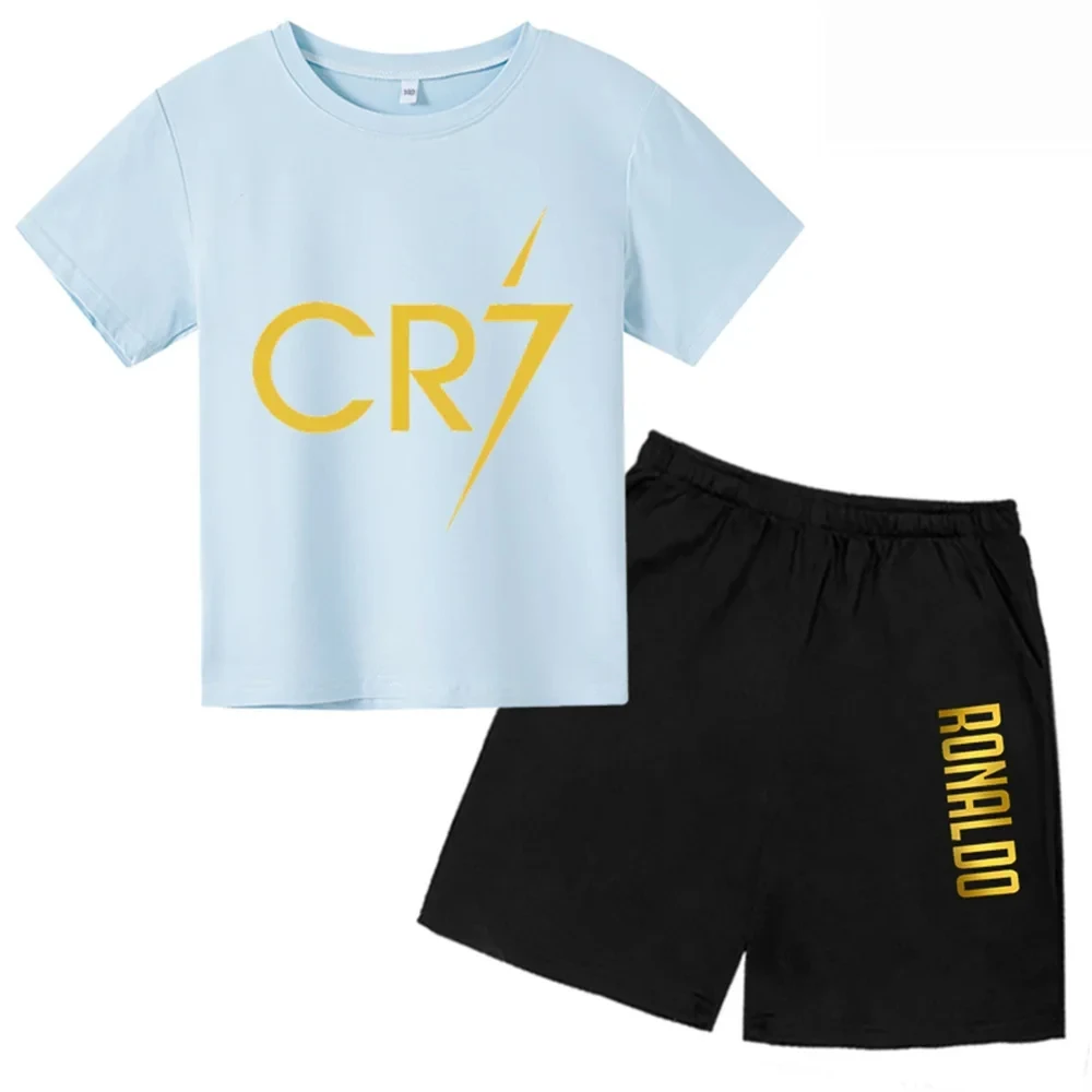 3D kids T-shirt Summer CR7 Star Print Top/Shorts  Boys/Girls Preschool 3-13Y Birthday Gift Sunshine Casual Round Neck Sports Set 2
