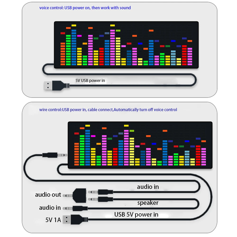 LED music Spectrum rhythm lights voice sensor 1624 RGB atmosphere level indicator with clock display audio spectrum indicator