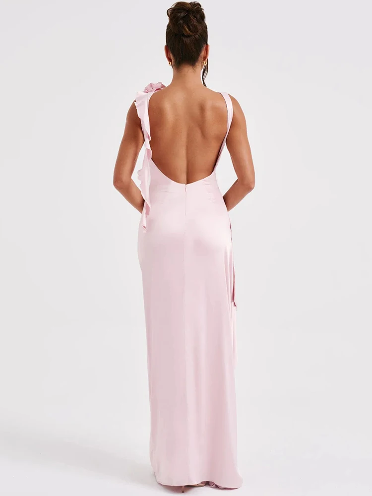 backless thigh-high split maxi dress Backless Maxi Dress