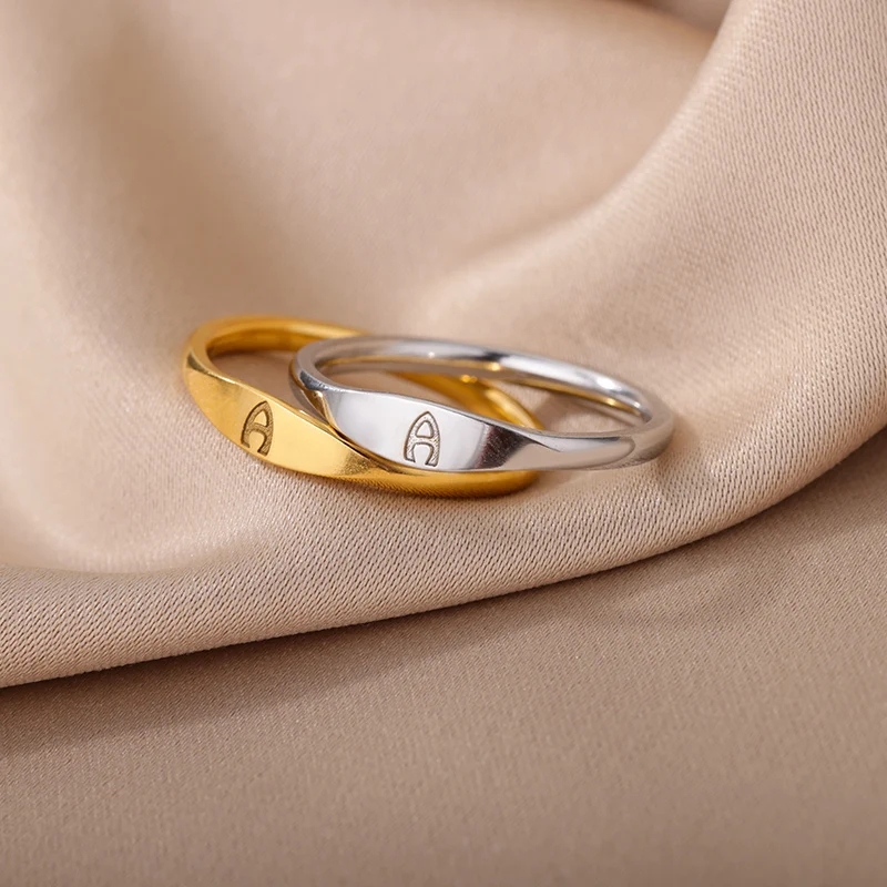 Women Finger Ring Tiny Initial Letter Stainless Steel A-Z Aesthetic Wedding Jewelry Gift