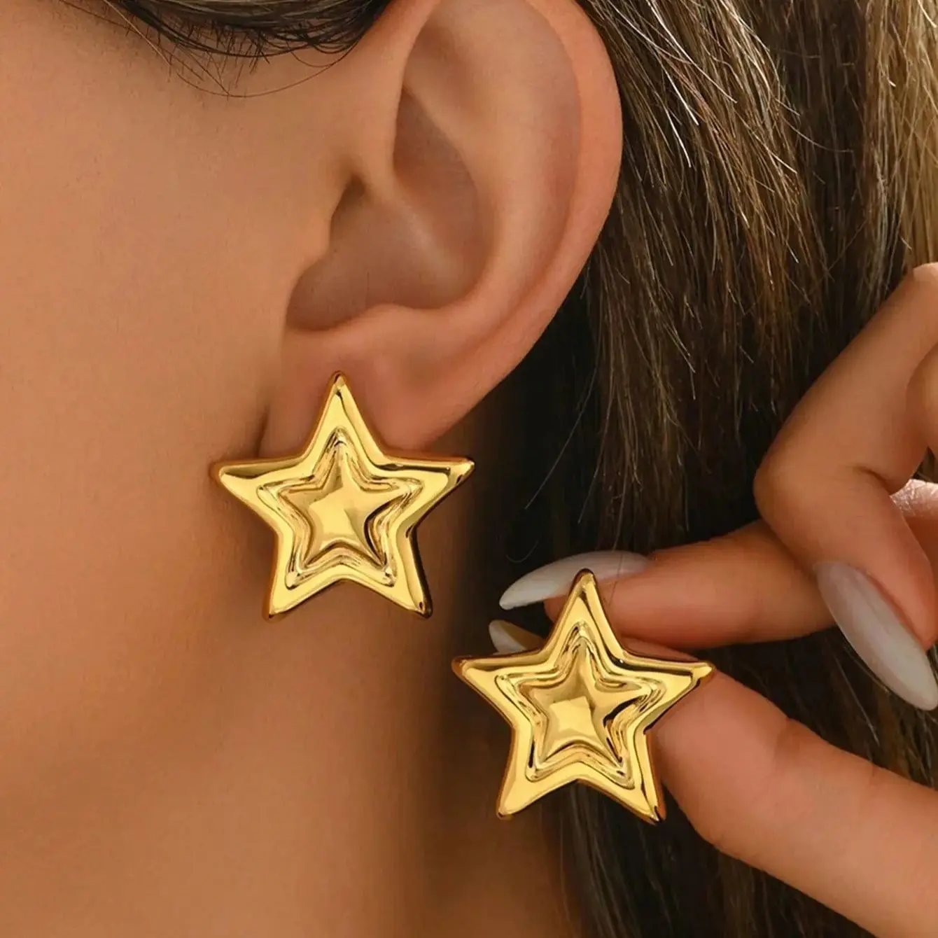 Stainless Steel Geometric Star Earrings For Women Gold Color