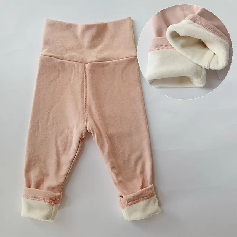 Cozy Toddler Fleece Thermal Leggings - High Waist Solid Color Pants