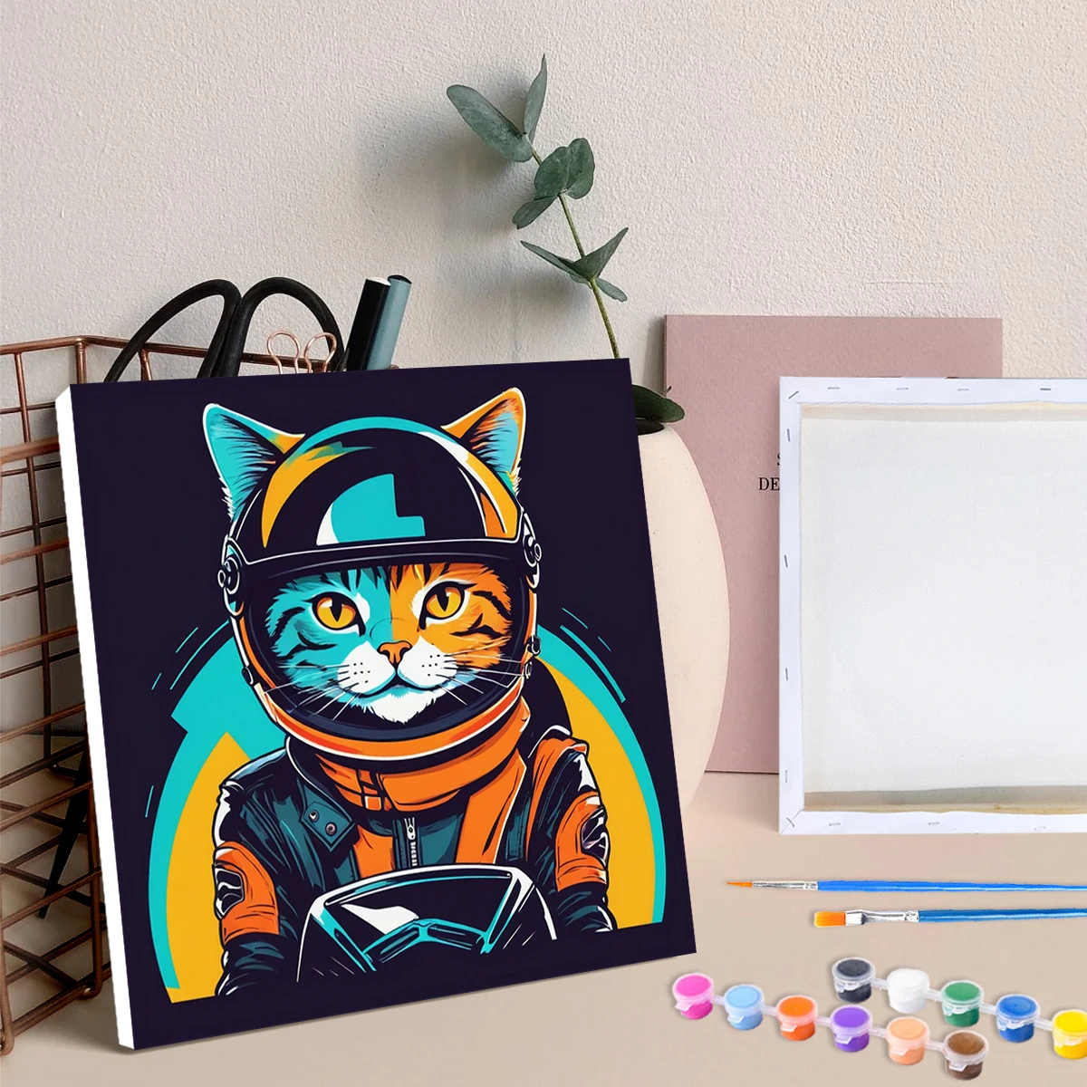 RUOPOTY Framed Paint By Numbers For Starter Kits Cartoon Colorful Cat Animals Easy To Paint On Canvas Acrylic Crafts Picture