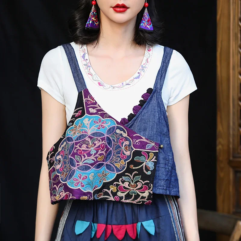 

Embroidery Chinese Style Vest Vintage Female Loose Wild Casual Sleeveless Waistcoat National Fashion Harajuku Gilet Tops Women