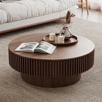 Table basse ronde de 75 cm avec rangement, table à thé moderne en placage de bois massif, table d'appoint circulaire pour salon 2