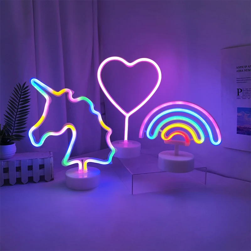 

Flamingo Coconut Tree Cactus Rainbow Unicorn Moon Shape Led Neon Light Home Room Table Decoration Lamp Hawaiian Birthday Wedding