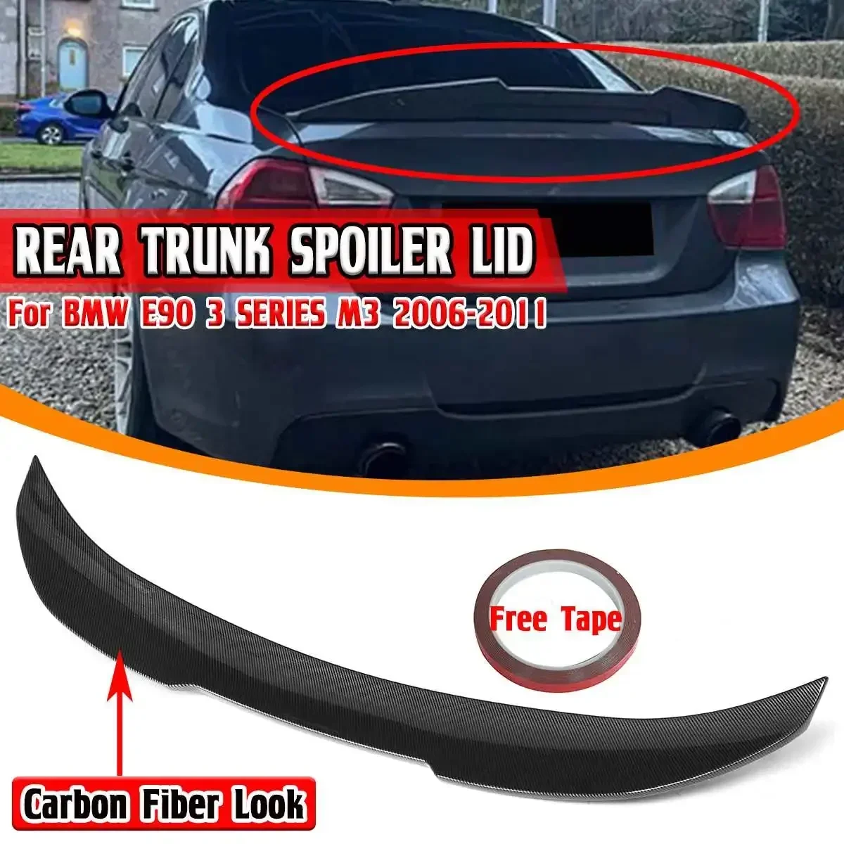 

PSM Style Car Rear Trunk Boot Lip Spoiler Wing Lip Rear Spoiler For BMW E90 3 SERIES M3 2006-2011 Rear Roof Lip Spoiler Body Kit