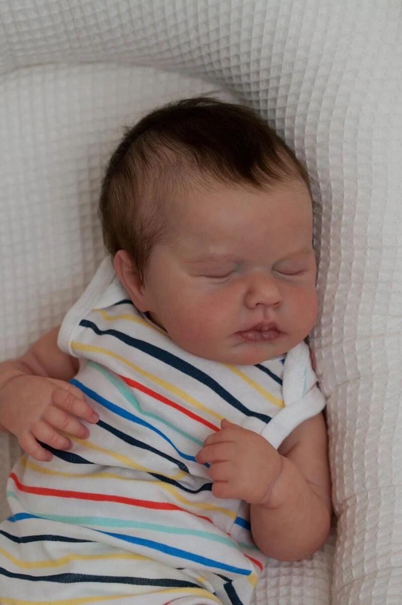 NPK 45CM Newborn Baby Doll Reborn Loulou Asleep Soft Cuddly Body Lifelike 3D Skin with Visible Veins High Quality Handmade Doll 3