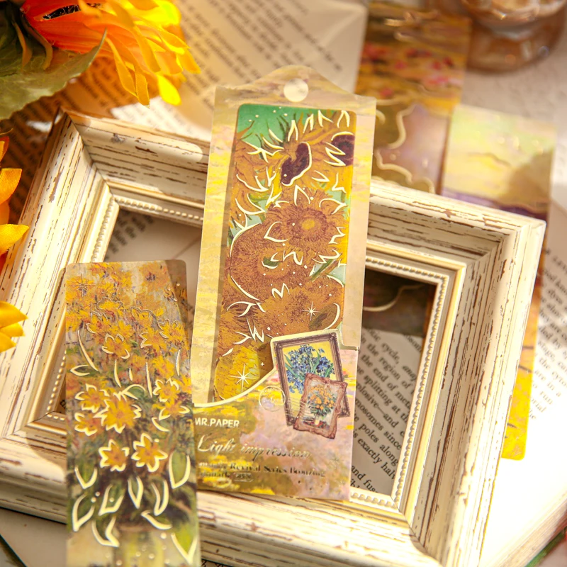 Floral Painting Bookmark 4Style 5pcs/set Hot Stamping PVC Bookmark Romantic Revival High Value Ins Floral Reading Mark Card Exquisite Oil Paintings