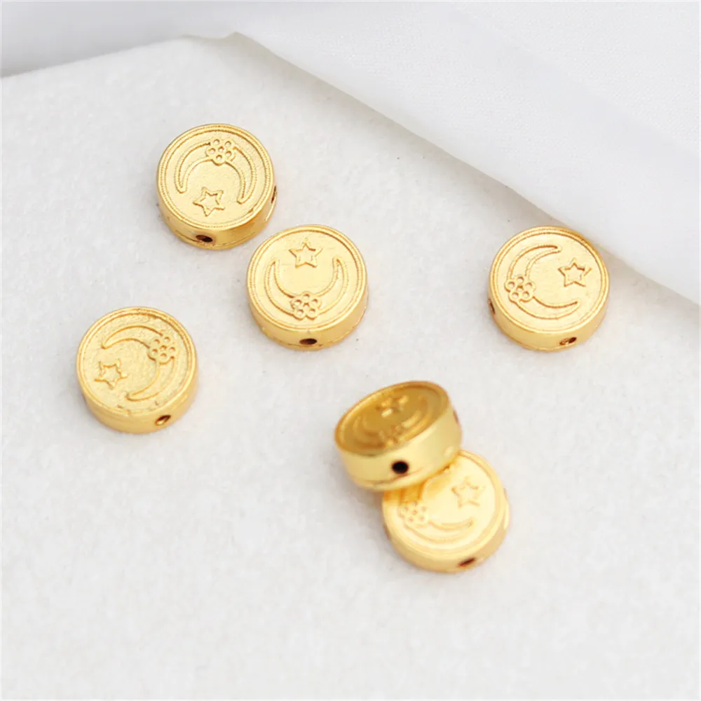 

18k gold coated dumb gold through-hole double-sided sun and moon star 10mm flat bead spacer diy bracelet gasket accessories