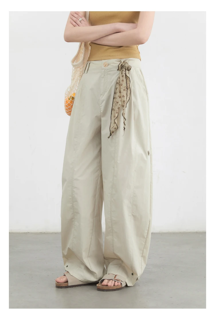 CHIC VEN Women's Pants Solid Loose High Waist Slim Wide Leg Trousers Casual Thin Female Sport Pant Spring Summer 2025