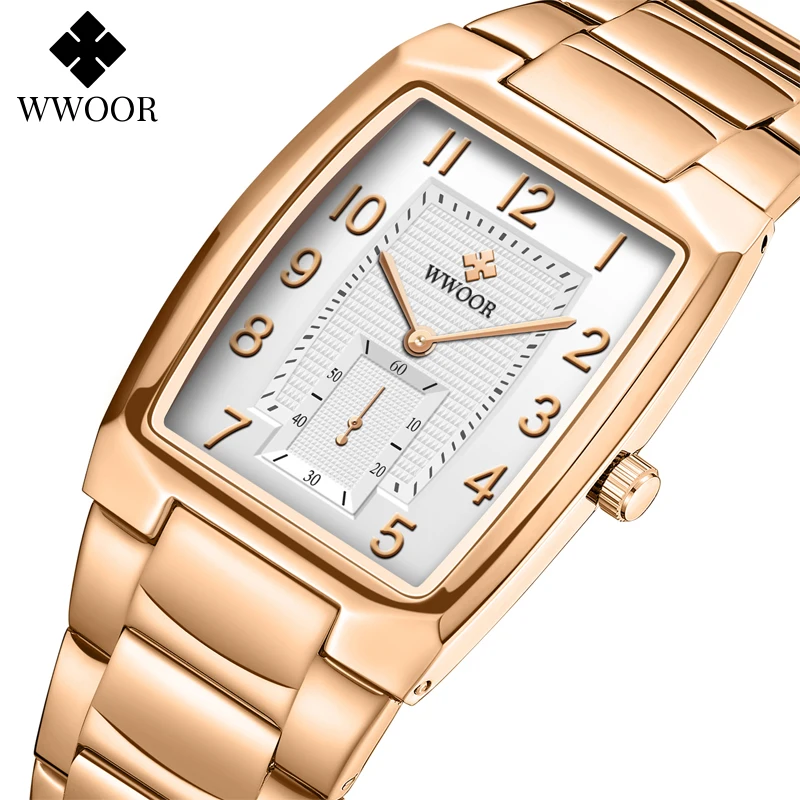 WWOOR 2023 Luxury Watch Men Square Quartz Arabic Clock Male Stainless Steel Casual Waterproof Date Wristwatches Box Montre Femme tactically religious square shemagh arab male cycling hiking breathable scarf