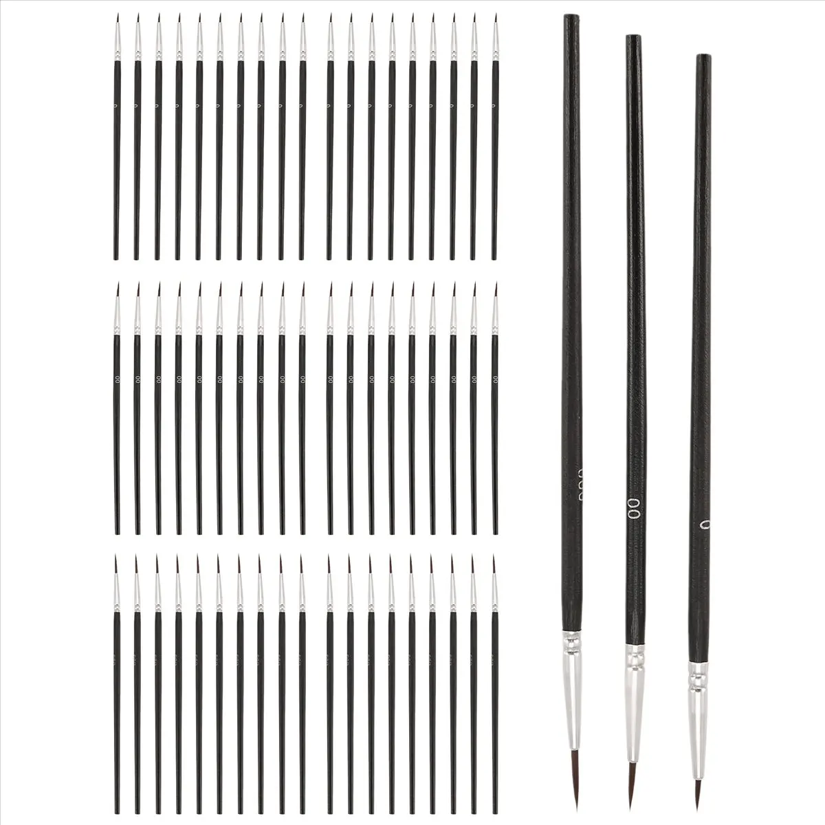 A23G 60개 디테일 페인트 브러쉬, 3가지 사이즈(0, 00, 000) 미니/초미세 페인트 라이너 브러쉬