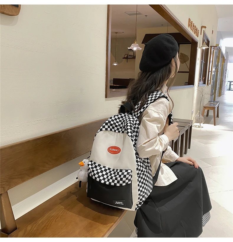 DCIMOR Fashion Plaid Waterproof Nylon Women Backpack Female Portable Travel Bag Teenage Girl Big Schoolbag Kawaii Book Mochila