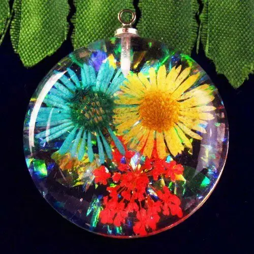 

Top Stone Crystal Glass Red Yellow Blue Dried Flower Round Pendant Bead Crystal Stone for Jewelry Making