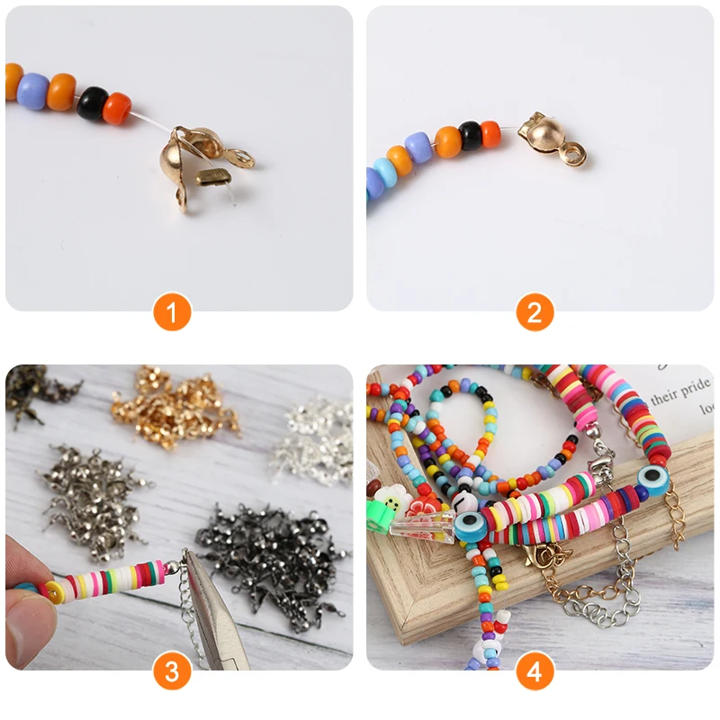 200 Teile/los 4*8mm Stecker Verschlüsse Fitting Ball Kette Ende Quetschperlen Kappen Erkenntnisse Für DIY Schmuck Machen zubehör Liefert – Detail 9
