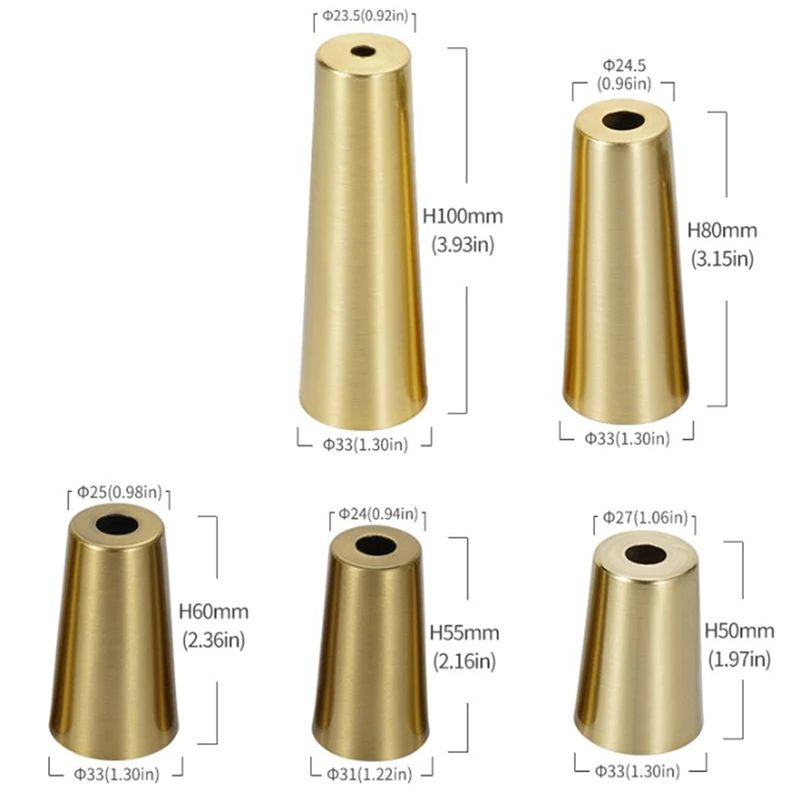 Furniture Leg Cover Foot Solid Copper Tip Brushed Brass Table Chair Cylinder/Cone Cap Protect Decor Bottom Safe Pad 1