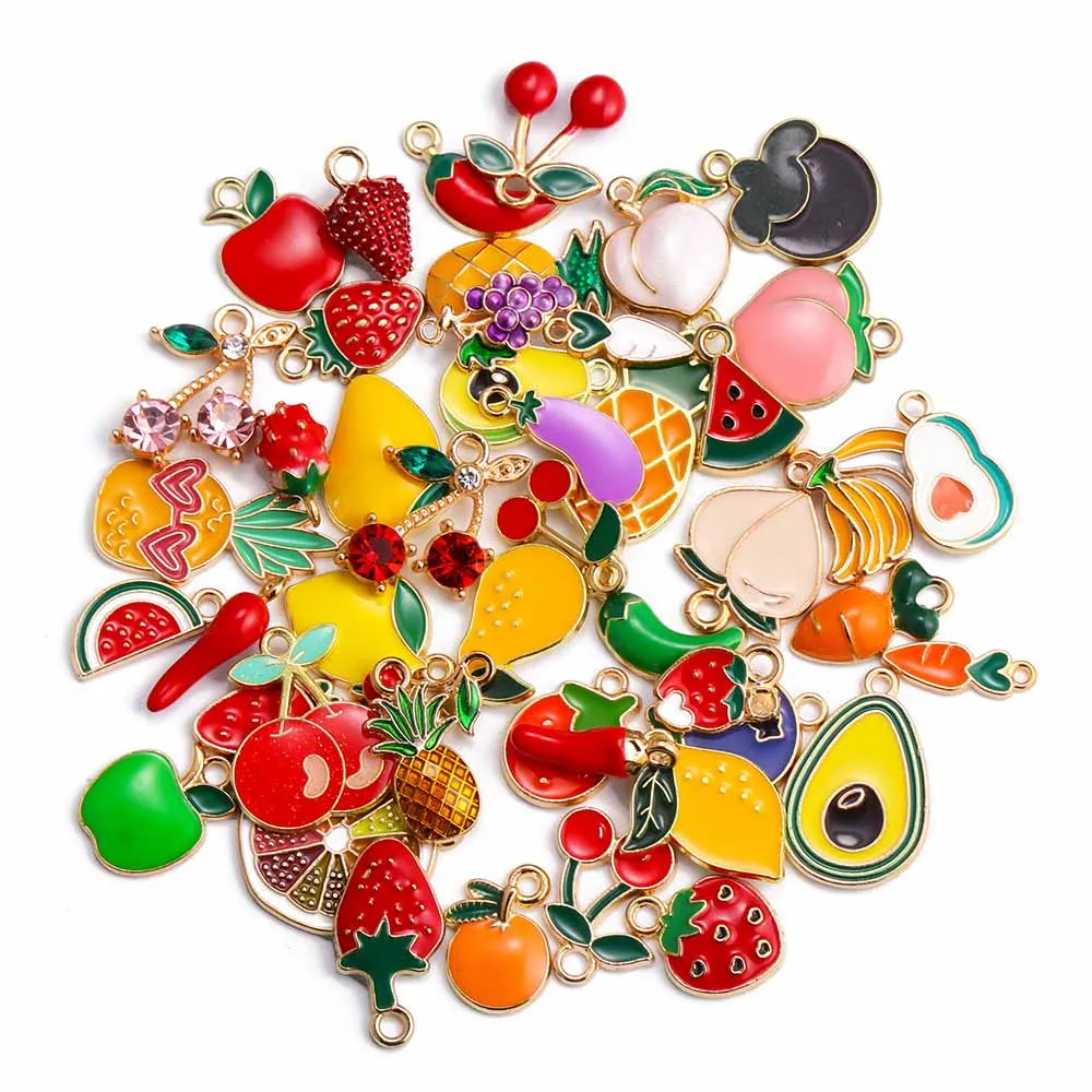10 Teile/satz Schöne Emaille Kirsche Wassermelone Pfirsich Erdbeere Ananas Obst Anhänger Charme für frauen Ohrringe DIY Schmuck Machen – Detail 1