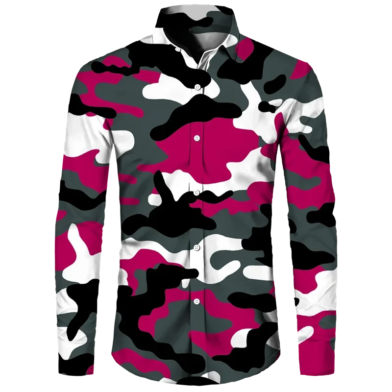 thumbnail image 1 of Camisa de primavera y otoño más nueva para hombre, camiseta de manga larga con estampado 3D de camuflaje, camisa informal con cuello vuelto y botones, camiseta para hombre y mujer, 1 of 4