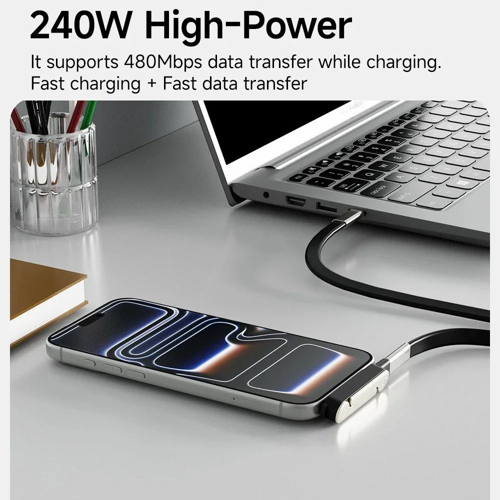 รูปสินค้า สายชาร์จ USB Type-C แบบแบน พร้อมขาตั้งพับได้ ชาร์จเร็ว 240W