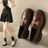 Chunky Loafers Women Genuine Cow Leather Platform Shoes Round Toe Metal Chain Slip on Ladies Flats Handmade 2023 1